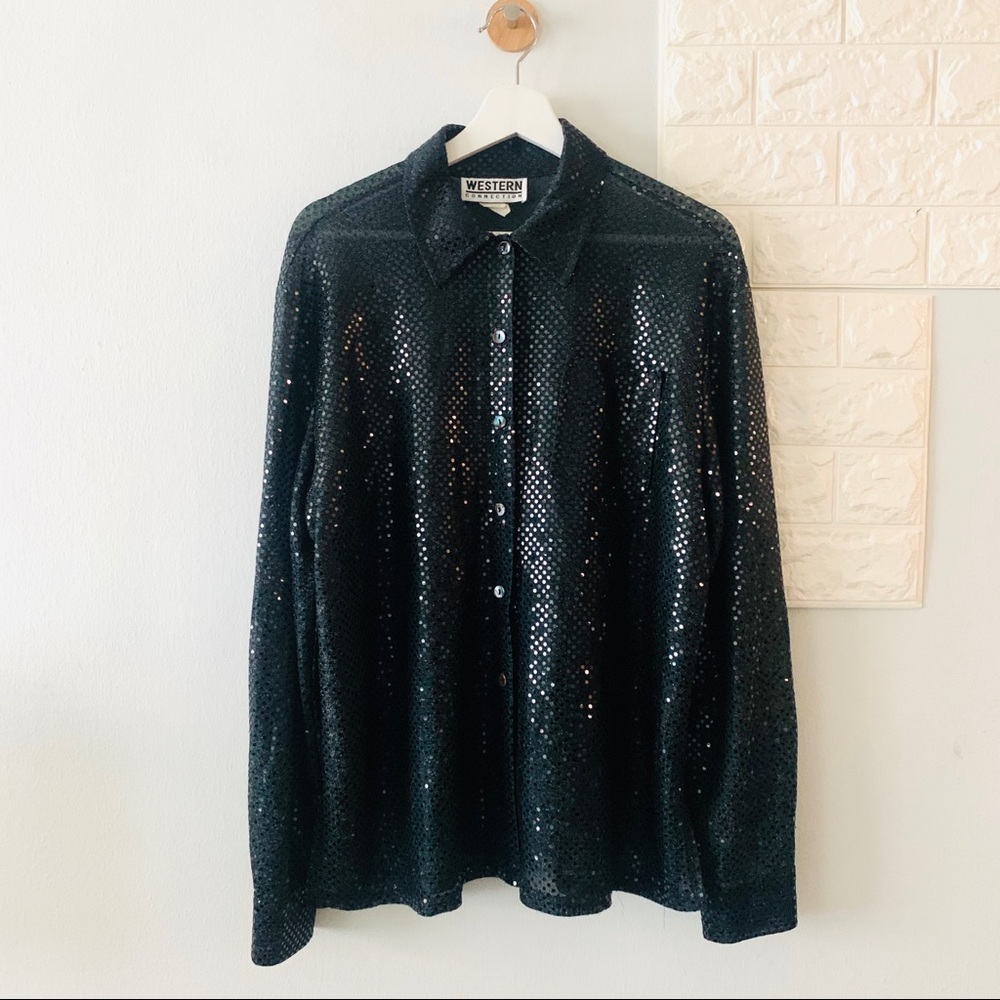 Vintage 90s black sequin shirt, L